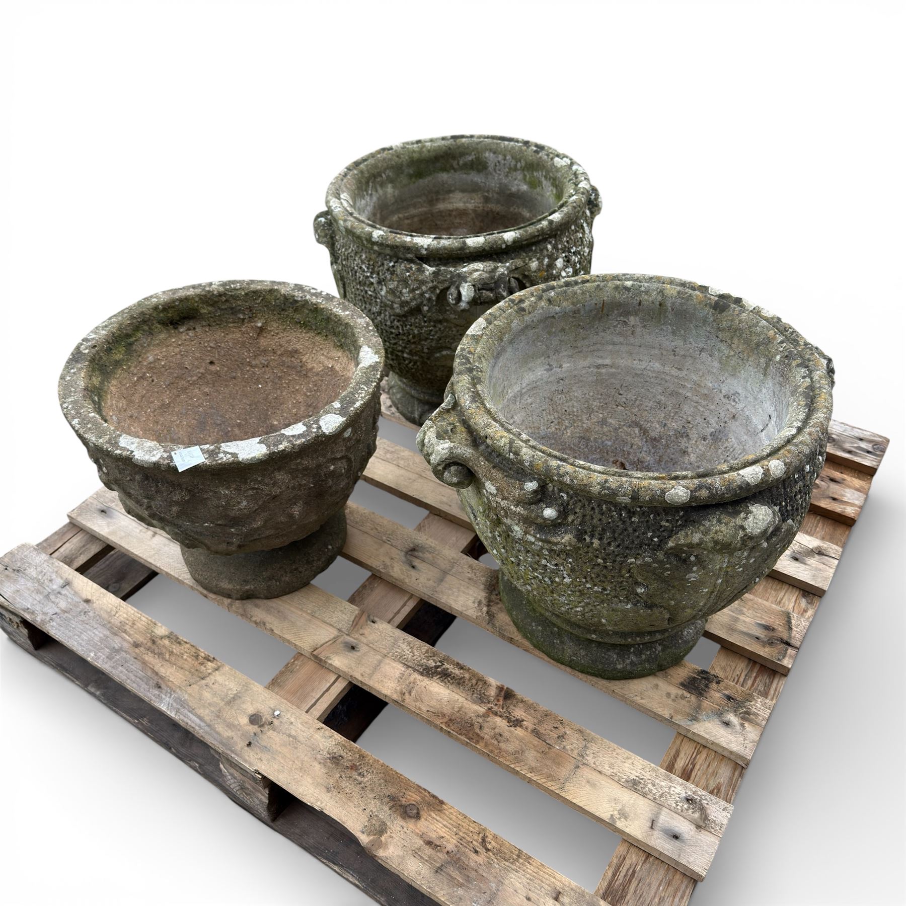 Three cast stone 20th century urns 