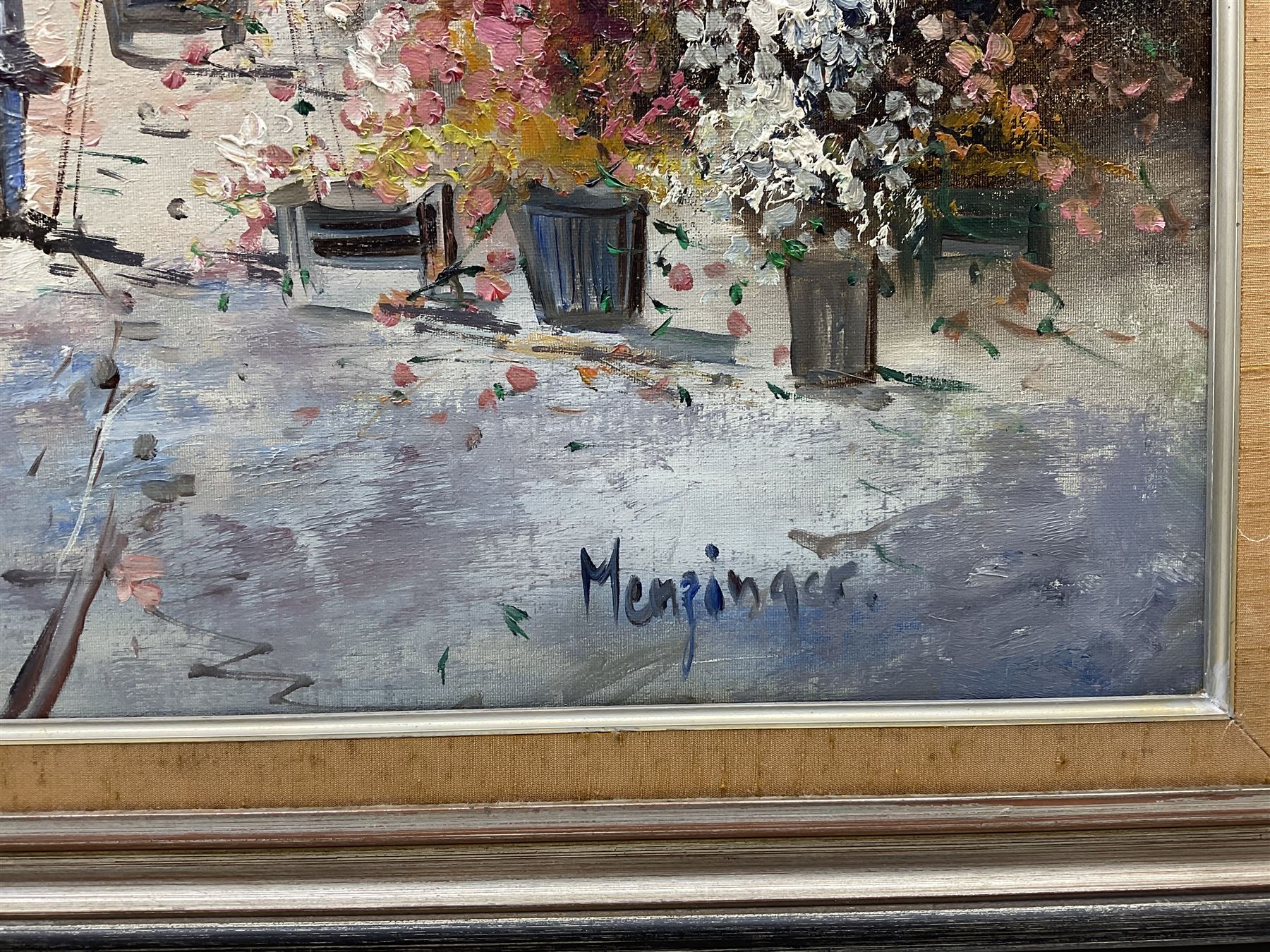 Heinz-Jurgen Menzinger (German 1943-): Winter Village Landscape, oil on canvas signed 80cm x 70cm 