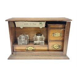 Late Victorian oak correspondence cabinet, with interior letter rack and three drawers