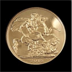 Queen Elizabeth II 2015 gold full sovereign coin, cased 