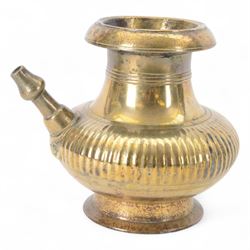 Indian Lota jug, baluster form, with ribbed decoration, mounted spout, on a circular foot, H20cm