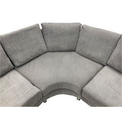 BoConcept 'Indivi 2' corner lounge sofa in grey Matera fabric, three sections with two moveable headrests and brushed steel supports designed by Anders Nørgaard 