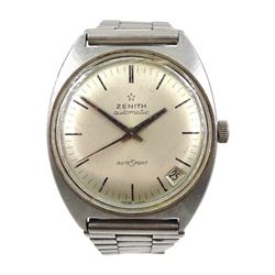 Zenith stainless steel gentlemans automatic AutoSport wristwatch, silvred dial with Roman numerals, on Casio stainless steel strap