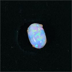 Pair of 9ct gold oval opal stud earrings, boxed