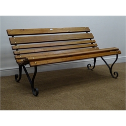  Wrought metal garden bench with solid pine slats, W137cm  