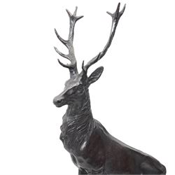 After Moignier - Pair of large bronze stags on marble bases H71cm