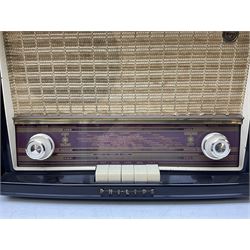 1950s Philips valve radio model B3G63A in brown Bakelite case, W42cm D21cm H30cm, together with 1950s Cossor Melody Maker model 524 radio and 1950s Grundig model 2041, tallest H35.5cm