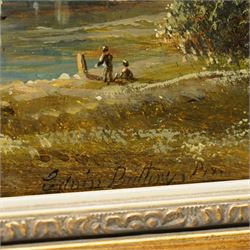 Edwin Buttery (British 1839-1908): Landscapes with Figures along the River Bank, set of three oils on panel signed 12cm x 18cm (3)
