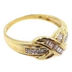  Gold baguette and round brilliant cut diamond ring, hallmarked 9ct  