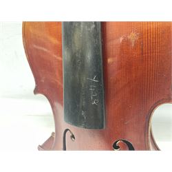 Saxony violin c1900 with 36cm two-piece maple back and ribs and spruce top; bears label 'Antonius Stradivarius Cremonensis Faciebat Anno 17**' L59cm overall; in carrying case