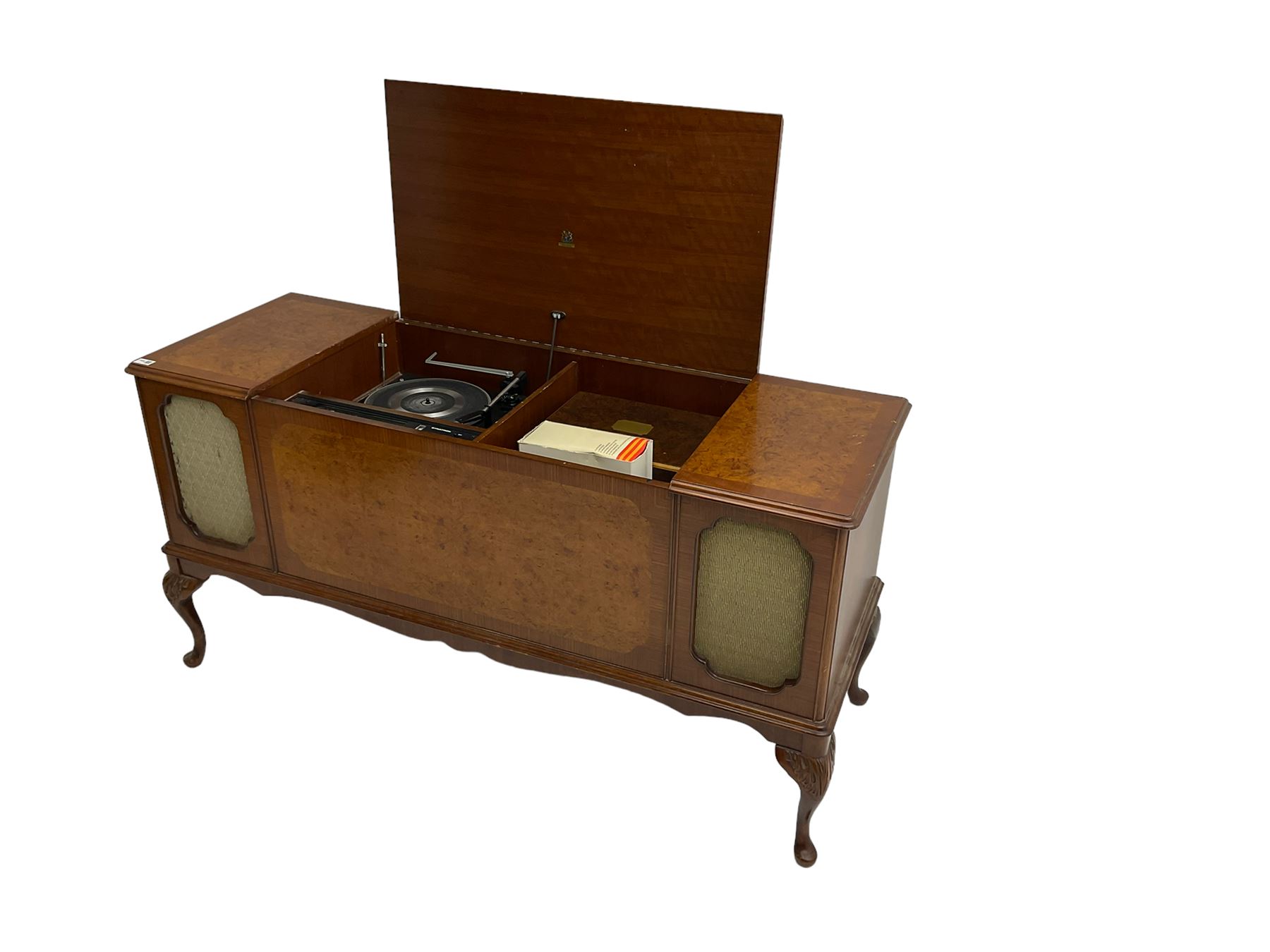 Dynatron - walnut cased radiogram with built in speakers, Dynatron radio and stereo recorder and Garrard turntable on cabriole supports, together with collection of single 45 and LP records
