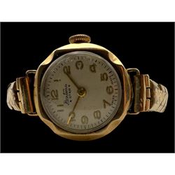 9ct gold cased ladies Bentima Star wristwatch, on gilt metal expanding strap