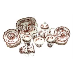 Coalport ‘Indian Tree Coral’ tea service for six, comprising teapot, twin handled bread and butter plate, six teacups, six saucers and six side plates, sucrier and jug (23)