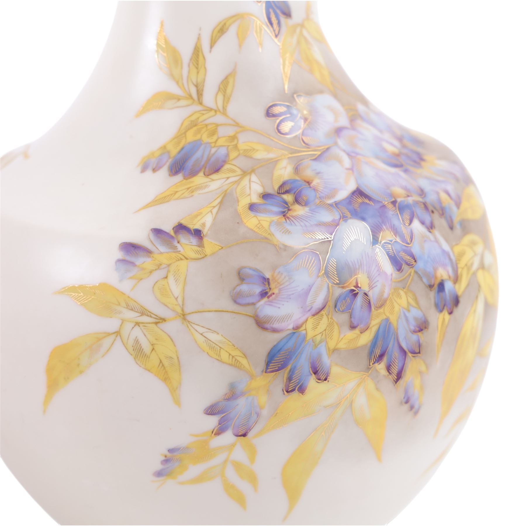 Royal Worcester blush ivory pitcher ewer jug, decorated with wisteria, puce mark to base and numbered RN13580 and 1028