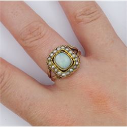 Victorian gold opal and seed pearl cluster ring, boxed