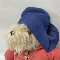 Gabrielle Designs Paddington Bear c.1981 with original labels, felt blue hat and red coat with blue rubber boots marked PB 1980  