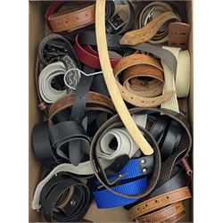 Vintage and later clothing including mess jackets, waistcoats, by various makers including 'Skopes', 'Saxon Hawk', 'Lincroft', 'Grendale' etc, belts including leather examples etc, in three boxes