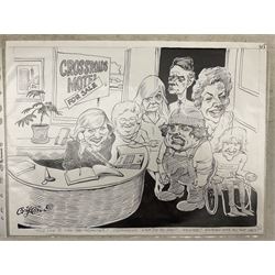 Charles Griffin (British 1946-): 'You'd like to view the premises?...Certainly. What did you say?...Haunted? Whatever gave you that idea?' Crossroads Characters, pen and ink cartoon signed and captioned, 31cm x 42cm (unframed)