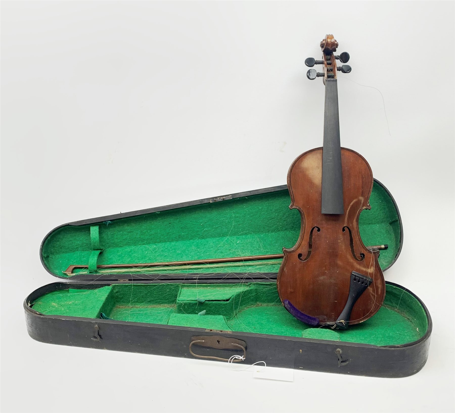 John Murdoch & Co 'The Maidstone' three-quarter size violin with 33.5cm two-piece maple back and ribs and spruce top, bears label, 55cm overall, in hard carrying case with bow