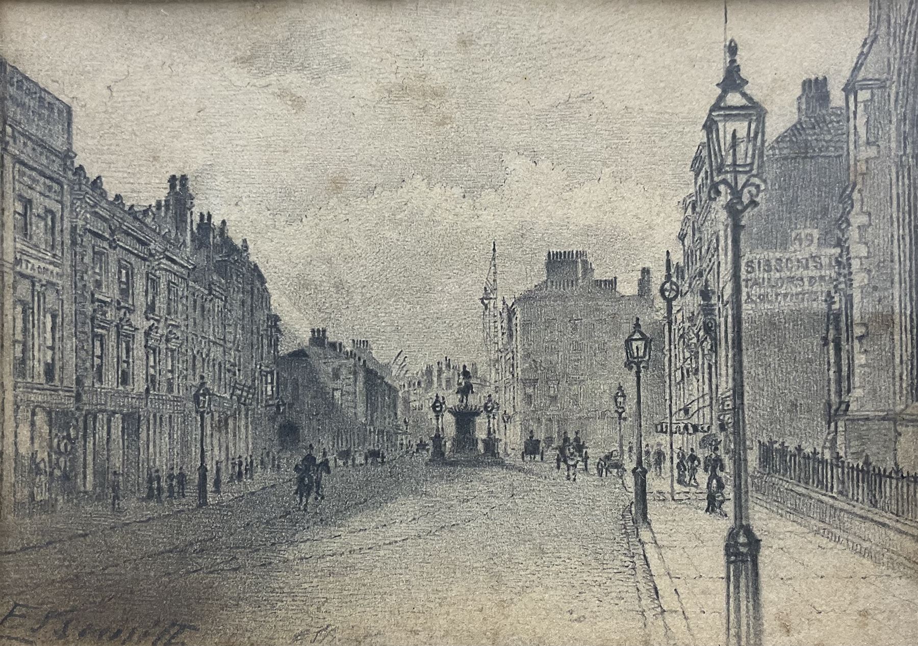 Frederick Schultz Smith (Hull 1860-1925): 'Albion Street' and Market Place - Hull, two pencil drawings signed, the former dated Jan 1891, 22cm x 31cm and 8.5cm x 12cm (2) 
Notes: Born in Worthing, Sussex in 1860, F S Smith came to Hull as a small child and lived most of his life in the old St. John's Wood area in west Hull; he was still drawing in his sixties shortly before his death in 1925. Much like his near contemporary and fellow Yorkshire artist Albert Thomas Pile (1882-1981), his drawings are visual 'snapshots' in time, often produced to record buildings that were due to be demolished. Smith was commissioned to produce around three hundred drawings for C E Fewster, a paint maker in Hull who collected historical records. Some were also used as illustrations in books and newspapers, such as the Eastern Morning News, whilst others were sold to the owners of premises which he had drawn.