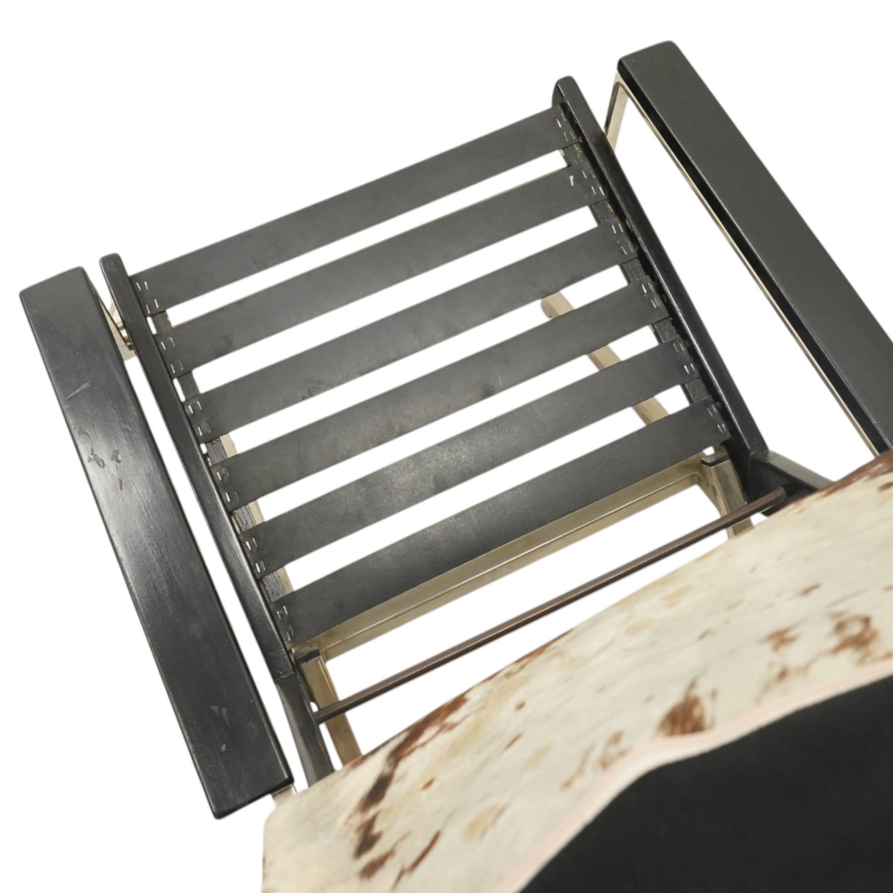 Rob Parry for Gelderland - 1960s 'Lotus' chair, cowhide upholstered seat cushion, with elasticated webbing to the back and fixed webbing to the seat, ebonised wood and chrome frame