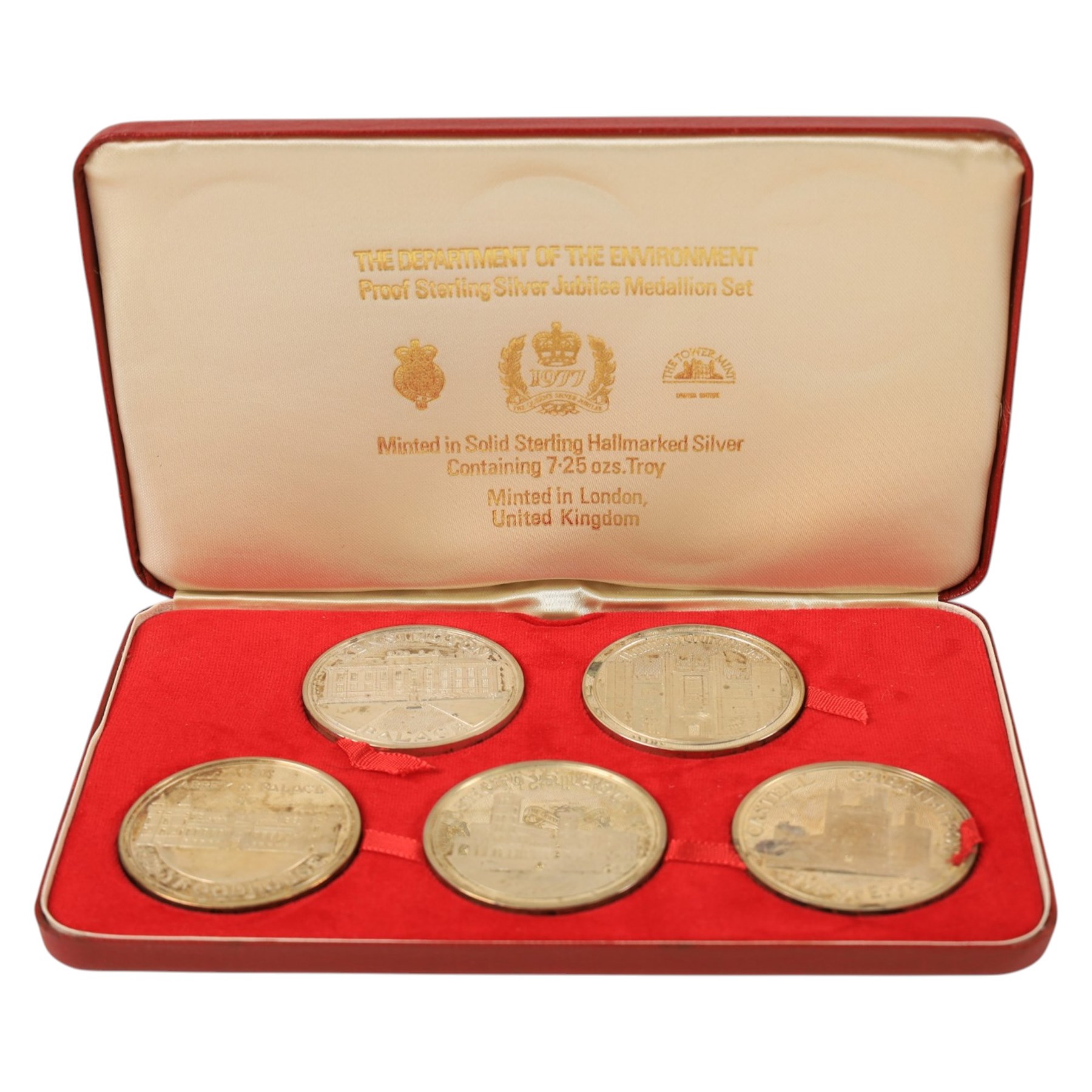 The Department of the Environment 'Silver Jubilee Medallion Set', set of five silver proof medallions, issued by The Tower Mint, cased with certificate