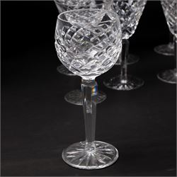 Set of Waterford Tyrone pattern table glass comprising six Hock glasses, six claret glasses, six tumblers and seven sherry glasses