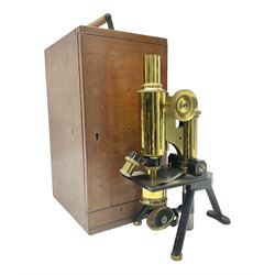 Brass lacquered microscope, by J. Swift & Son, London, in wooden carry cas no 13749, 