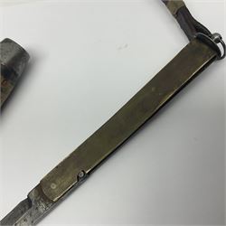 Mid 20th century Swedish barrel/sloyd knife by Segerstrom, with wooden handle and leather strap, stamped Segerstrom Eskiltuna Sweden, blade 8cm