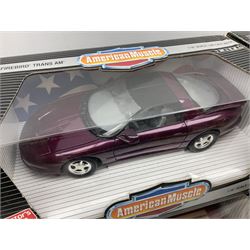 Ertl - three American Muscle 1:18 scale die-cast models comprising 1995 Dodge Ram 2500 SLT; '78 Dodge Lil Red Truck; and 1996 Firebird Trans Am; together with an Ertl European Classics 1:18 scale 1948 Jaguar XK120; all boxed (4)