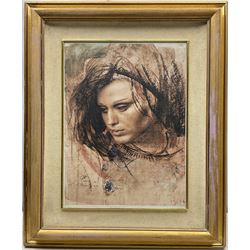 After Pietro Annigoni OMRI (Italian 1910-1988): 'Eva Madre', limited edition print on ceramic no.867/1500, 41cm x 30cm, with certificate of authenticity