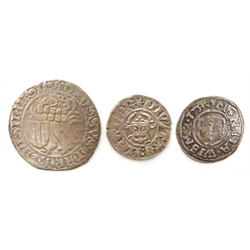  Three Southern German hammered silver coins, measurements being 2.9g D26mm, 1.27g D19mm and 1.15g D19mm   