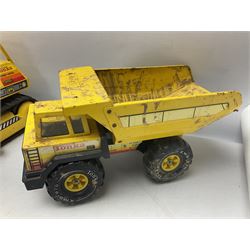 Tonka - five large scale pressed steel vehicles comprising Cement Mixer, Mobile Crane, Bulldozer and two Dumper Trucks (5)