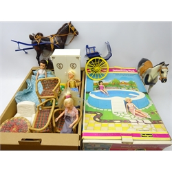  Collection of Sindy Dolls and accessories including horse and cart, swimming pool, wardrobe etc  