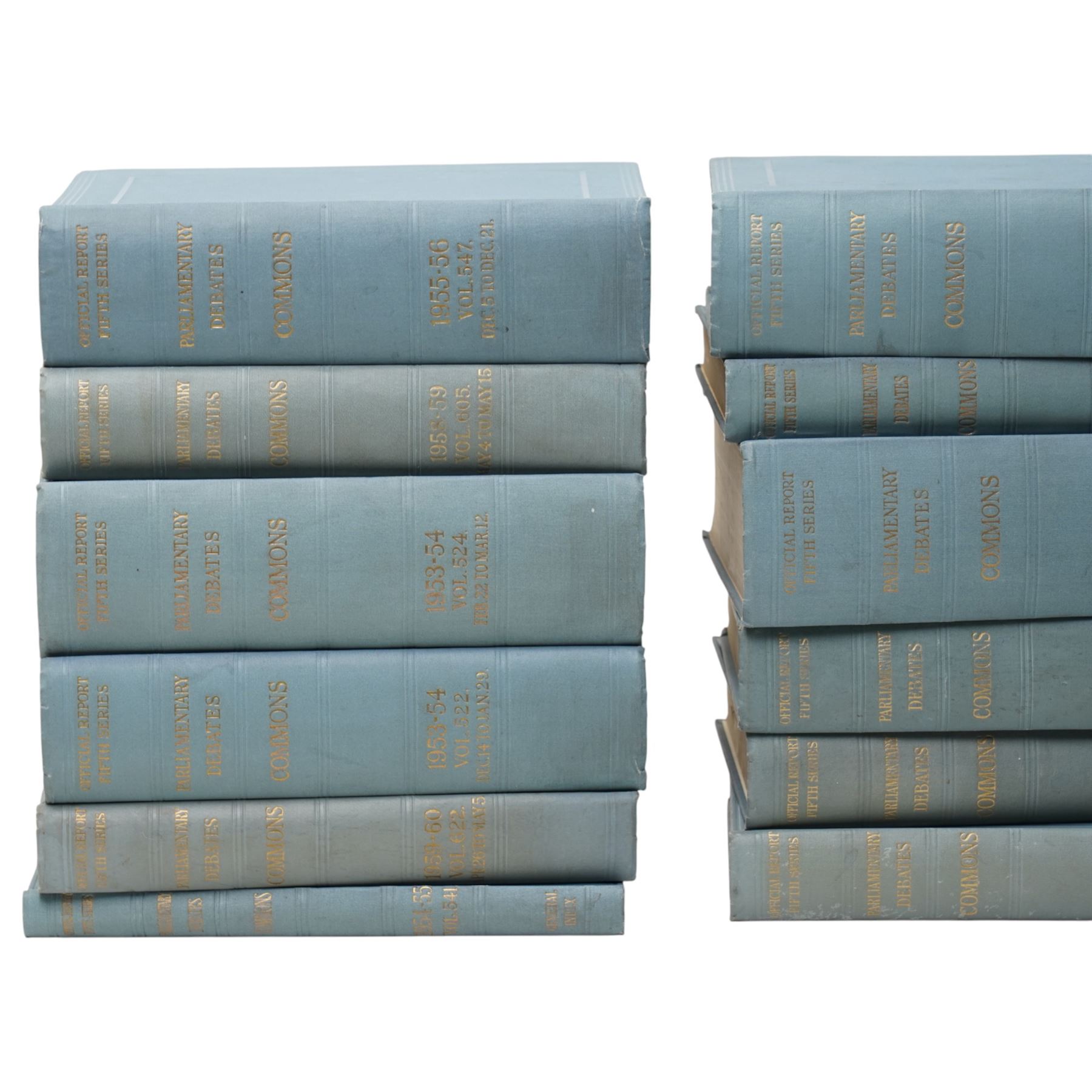 Hansard - House of Commons Parliamentary Debates covering the period 1952-1960, thirty nine volumes in original blue boards 
Provenance: property of a Nobleman