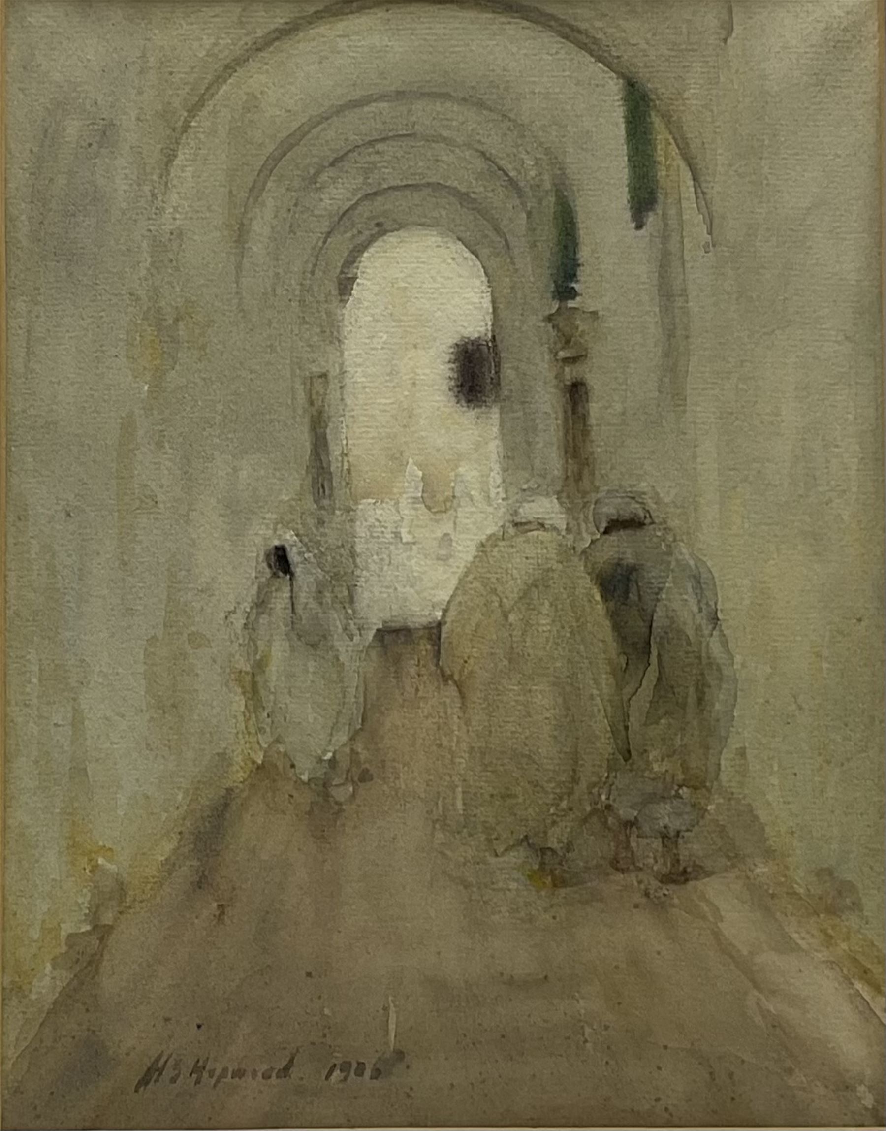 Henry Silkstone Hopwood RSW RBC (Staithes Group 1860-1914): Figures in a North African Passageway, watercolour signed and dated 1906, 27cm x 21cm