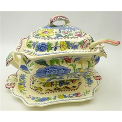  Large Masons Ironstone 'Regency' pattern tureen and cover, on stand with ladle, L38cm x H27cm   