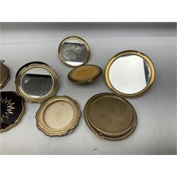 Pair of 19th century French mother of pearl and gilt brass opera glasses by Iris of Paris, together with seven Stratton compacts, two further compacts, handheld mirrors etc