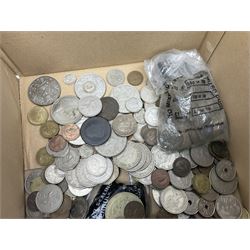 Great British and World coins, banknotes and miscellaneous items, including Queen Victoria bunhead pennies, other pre-decimal coinage, commemorative crowns, two Queen Elizabeth II 1990 five pound coins,  King George VI 1951 Festival of Britain crown, United States of America one dollar notes, various trade cards etc