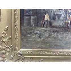 Alfred Montague (British 1832-1883): Continental Street Scene with Flower Sellers, oil on canvas signed and indistinctly dated 44cm x 29cm