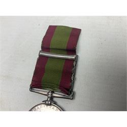 Victoria 2nd Afghanistan War Medal 1878-79-80 with three clasps for Kandahar, Kabul and Charasia, name erased, with ribbon