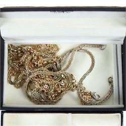 Pair of 9ct gold faux pearl earrings, two silver rings, Grosse brooch, silver-gilt Majorica pearl necklace and earrings, compact mirrors and a collection of costume jewellery