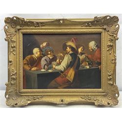 Michael Scholowei (Continental 19th/20th century) after Theodoor Rombouts (Flemish 1597-1637): 'The Card Players', oil on canvas signed 27cm x 38cm