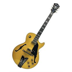 Ibanez George Benson 40th Anniversary arch top semi-acoustic guitar with floating pick-ups and mother-of-pearl inlay; model no.GB40THII serial no.S16120480; L104.5cm; in Ibanez hard carrying case with manual