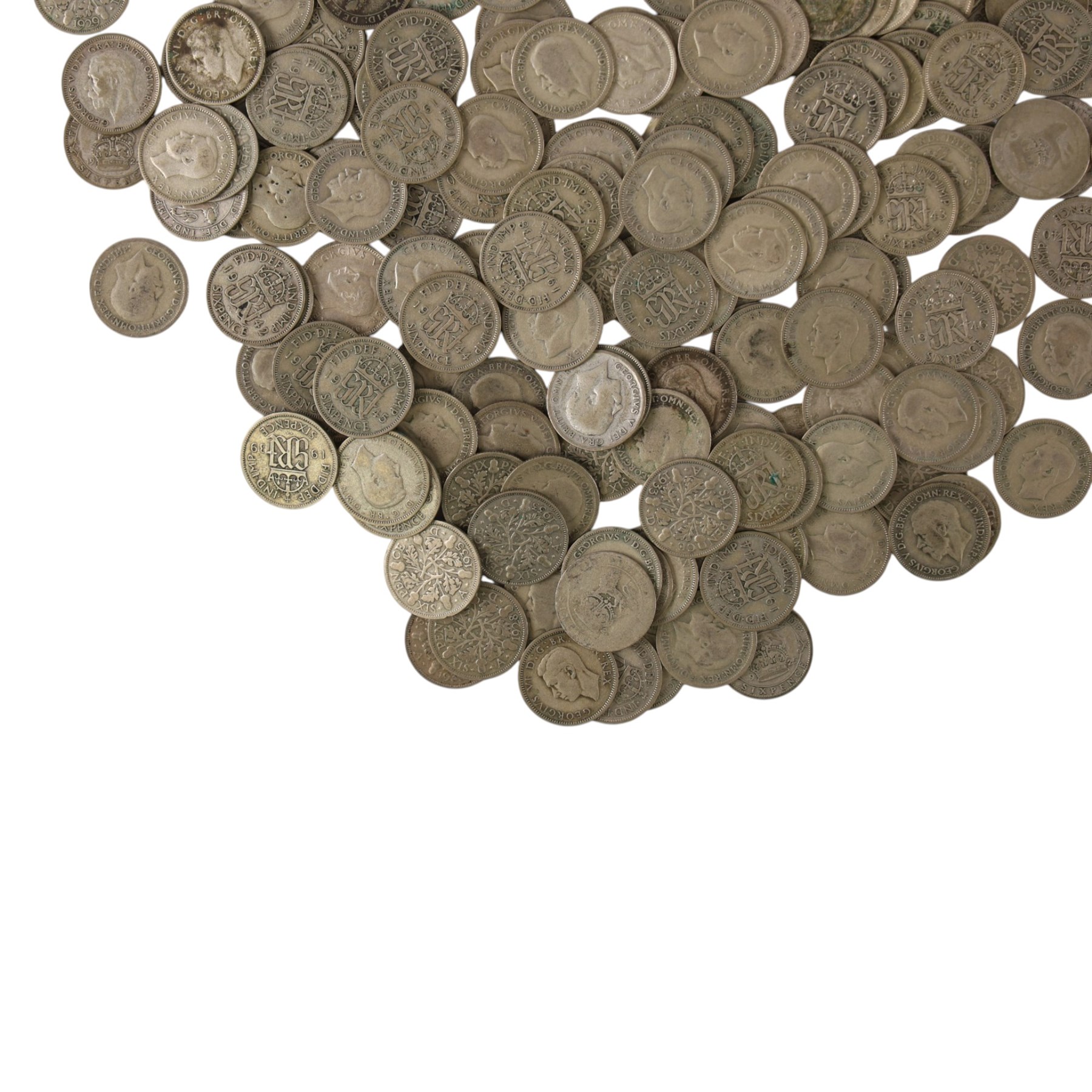 Approximately 580 grams of Great British pre-1947 silver sixpence coins