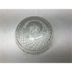 Waterford style cut crystal table lamp with mushroom shade and shaped central column upon a circular spreading foot, H39cm