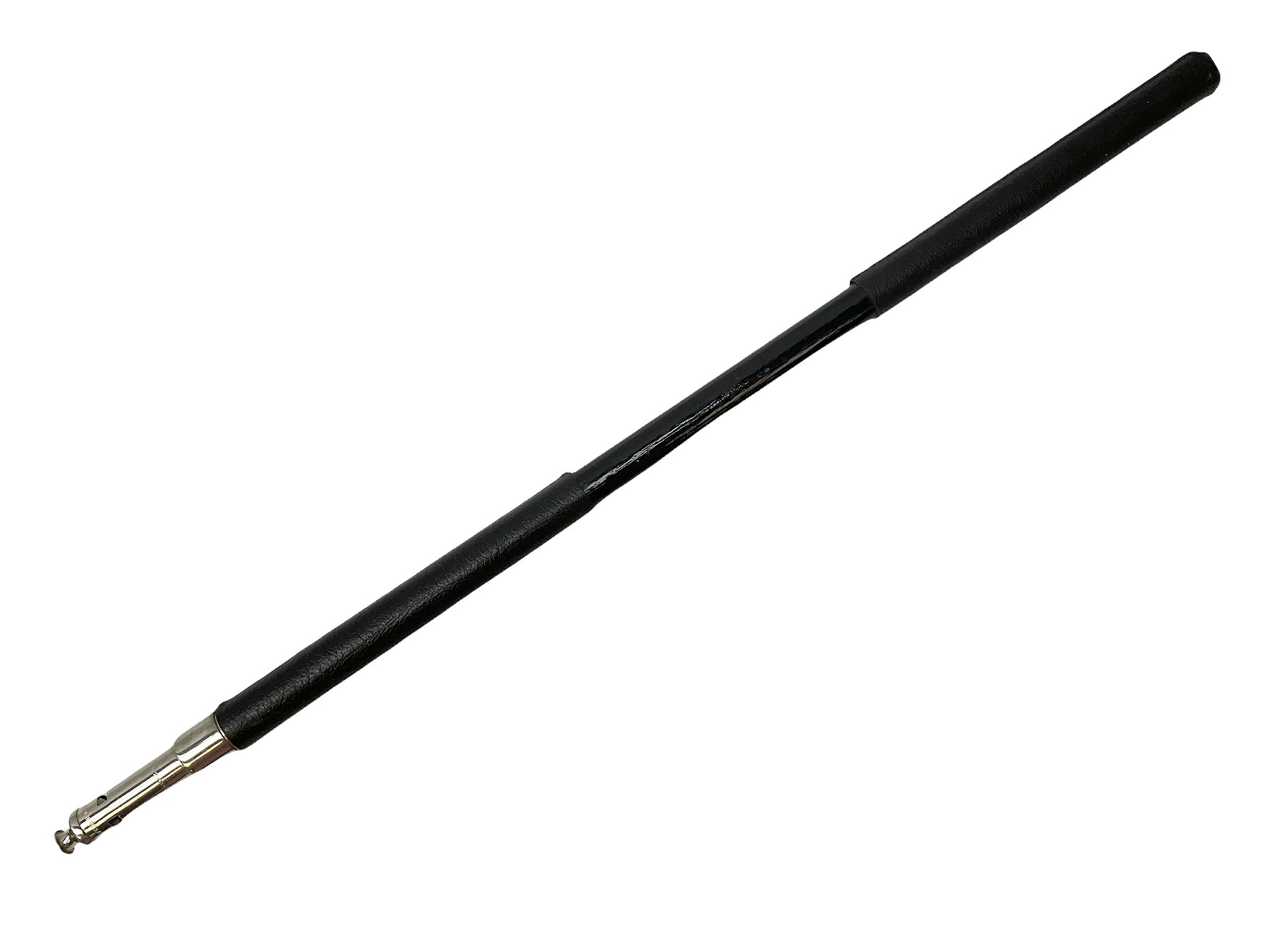 ‘The Metropolitan’ Police ebonised and black leather swagger stick, with combined whistle, 60cm