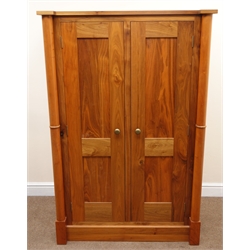  French walnut double wardrobe, two doors enclosing fitted interior flanking by two columns, plinth base, W99cm, H151cm, D65cm  