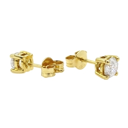 Pair of 18ct gold diamond stud earrings, stamped 750, diamond total weight 1.00 carat