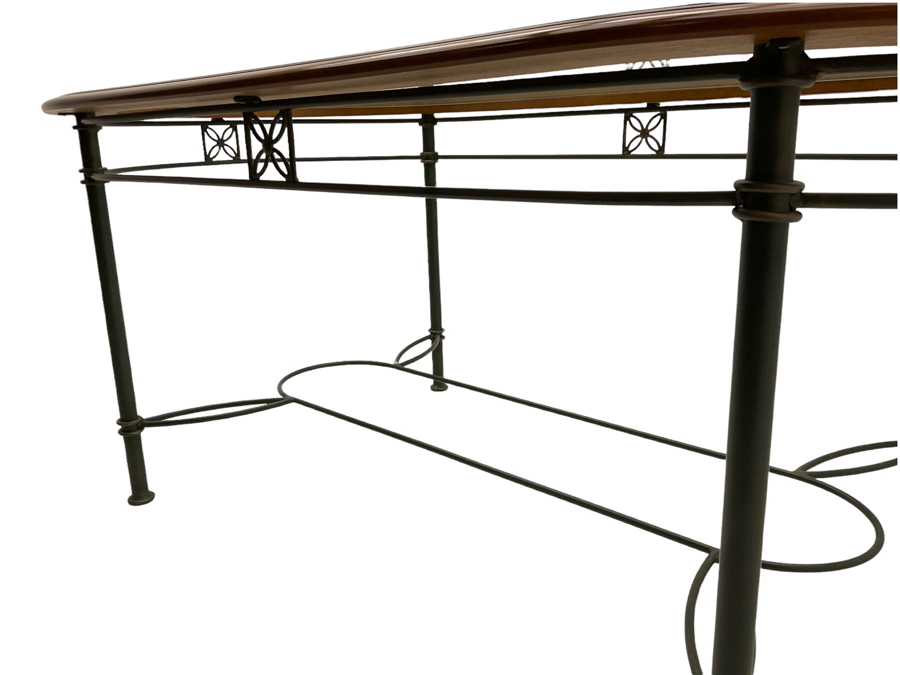 Ernest Menard - cherry wood and wrought metal dining table with glass top, and set six matching dining chairs